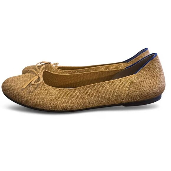 Rothy’s Women’s Size 12 Ballet Flats Metallic Gold Round Toe Eco Knit Shoes - Picture 4 of 8